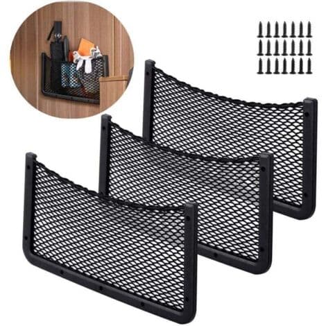 3-delt bilopbevaringsnet – 42*21 cm – Elastisk nylon til redskaber – Nem skruemontering – Campingorganisator