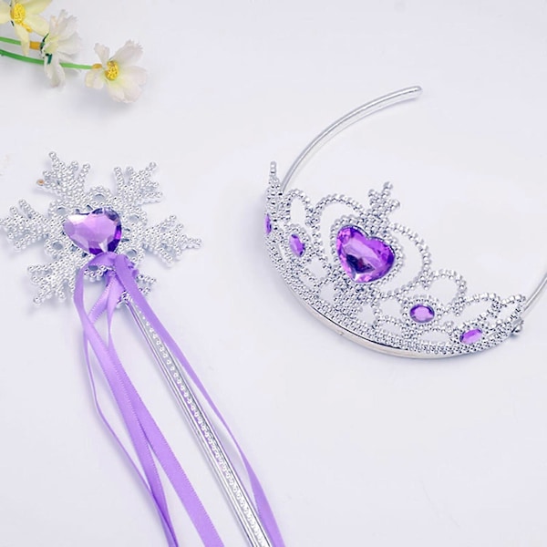 Prinsessan Elsas Krona Tiara och Trollstav Set Silver Hjärta Smycke Klä upp Kostymtillbehör för Småflickor Cosplay purple