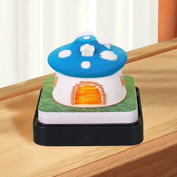 2024 Kalender Memoblock Med Lampor Intressant Formad 3d Kalender Anteckningsblock För Familj Vän Granne Gåva Mushroom House Blue
