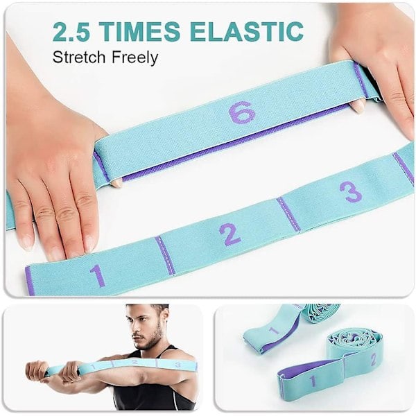 Träningsband, Uppgraderat Yoga Stretch Assist Band med 11 Numrerade Öglor, Tvättbart, Lätt att Använda och Hög Elasticitet Stretchband för Yoga
