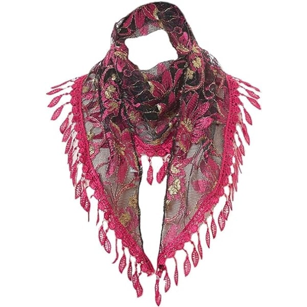 Scarfar för Kvinnor Mode Spets Triangelscarf Transparent Utskuren Blommig Tofsscarf Färg Triangelscarf Sjal för Kvinnor, Rosröd