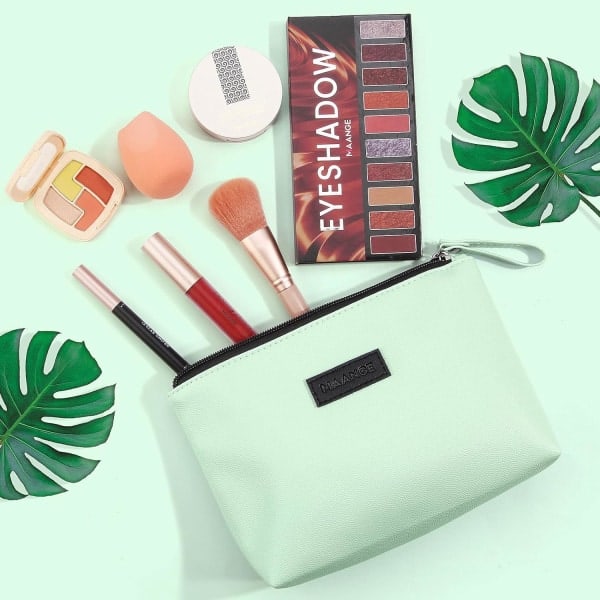 Lille kosmetiktaske til håndtaske, lille makeup taske, bærbar rejsetaske, vandtæt PU læder makeup taske med håndtag Green and Blue