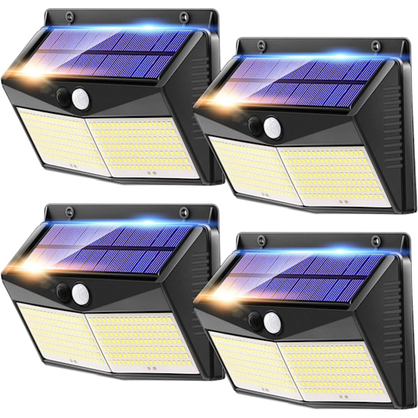 【248 LED/2000LM】4-pack solcellslampor för trädgården, superbriljanta 3-vägs solcellsdrivna LED-strålkastare för utomhusbruk.