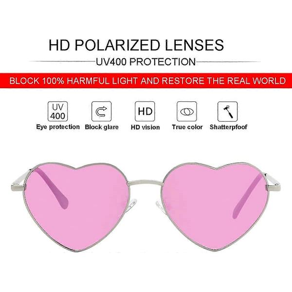 SDIGV Polariserte Hjerte Solbriller for Kvinner Mote Nydelig Stil Metallramme UV400 Beskyttelse Linse Pink