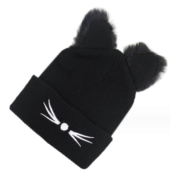 Mössa Dam - 2 Pom Öron Kabelstickad Varm Fleece Vintermössa - Kattöron Lammull Baseballkeps