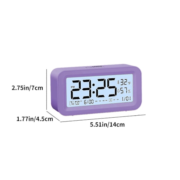 Digital Elektronisk Klocka LED-Display Elektronisk Klocka Stereo Digital Display Snooze Väckarklocka 12/24H Byte Nedräkning Tid NUO0430 Purple