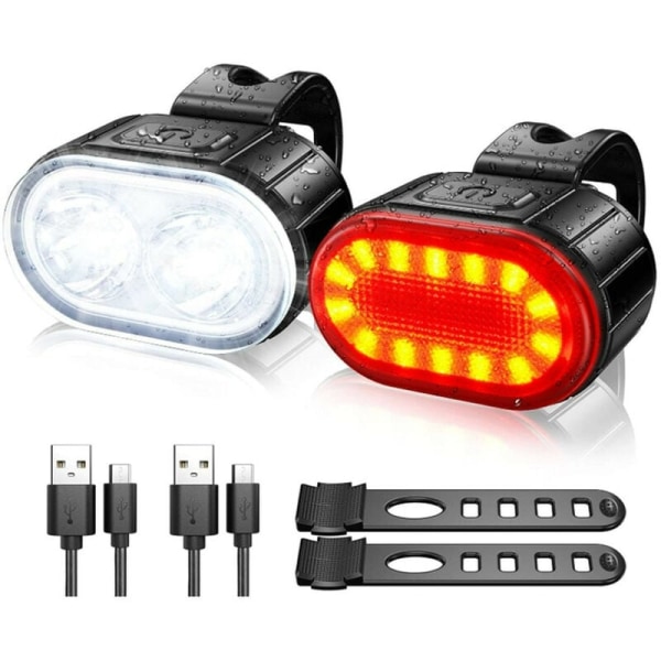 Cykellampa Set, Kraftfull LED Cykellampa Kit USB Laddningsbart, 4/6 Lägen Fram och Bak Cykellampa IPX5 Vattentät Natt Säkerhetslampa för Cykling