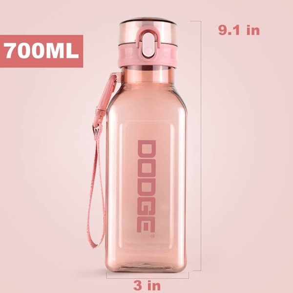 Sports Drikkeflaske 700ml, Lekkasjesikker og BPA-fri Drikkeflaske, Treningsflaske, Vannflaske for Reise Piknik Camping Fotturer Pink