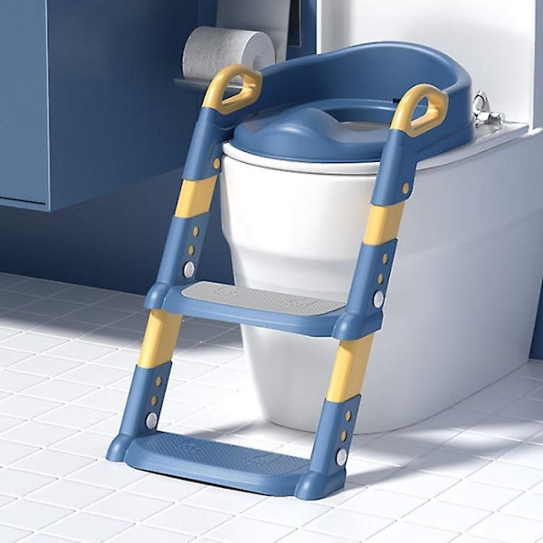 Pottetræningstole Baby Toddler Justerbar Toiletstol med Anti-Slip Puder Stige - Blå Multicolor Blue