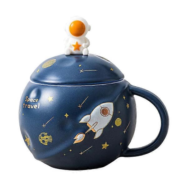 450ml Astronaut Kopp Rymd Präglad Planet Mugg, Keramisk Kaffemugg med Lock Sked för Kaffe, Te, Mjölk, Rymdmugg för Vänner