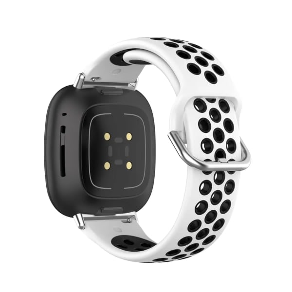 Mjukt silikonurband med färgad ersättningsrem med vitt svart metallspänne för Fitbit Versa3 / Fitbit Sense klockreparation delar vitt svart