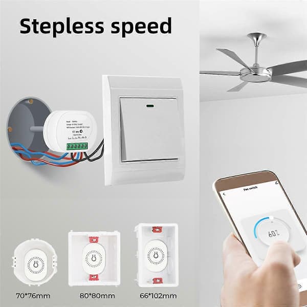Tuya Smart WiFi Ventilator Loftventilator Switch Modul Hvid