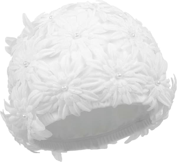 Svømmehetter for kvinner, vintage blomsterblad, stilig badehette, 3D blomst, badehette, elastisk vannsporthette (hvit)