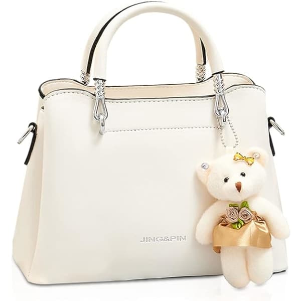 Dam Crossbody Mode Topphandtag Väskor Kvinnor Axelväskor PU Läder Satchel Väska Flickor Messenger Väskor Plånböcker Handväska med Björnhänge Beige