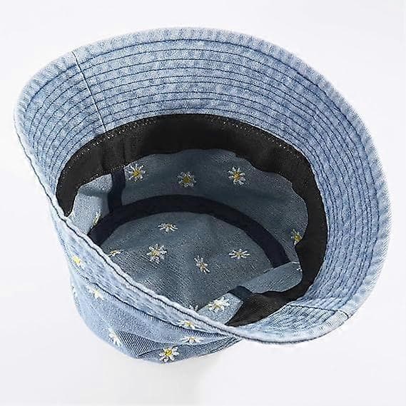 Solhatter Vasket Denim Bøttehatter Sammenleggbare Strandhatter, Lyseblå