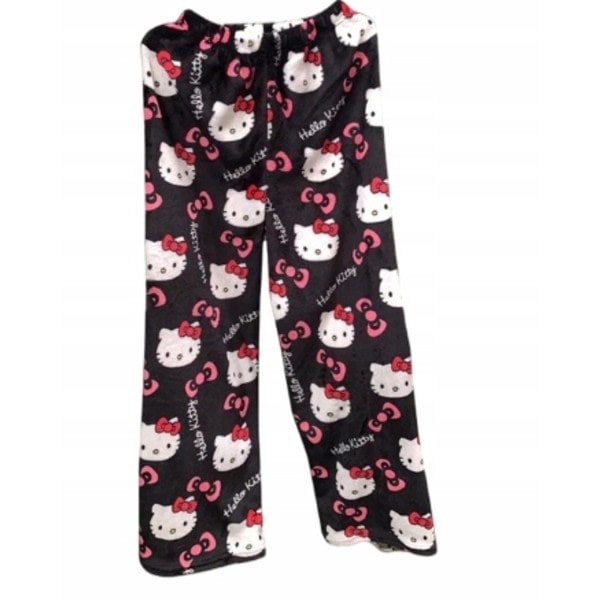 HelloKitty Flanell Pyjamas med Tecknat Motiv, Plysch och Tjocka Isolerande Pyjamas för Kvinnor Black - Pink M