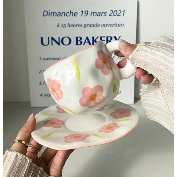 Söt Kaffe Mugg Te Koppar och Fat Set, Moln Kaffe Mugg Cappuccino Latte Te Mjölk Koppar Frukost Mugg Presenter