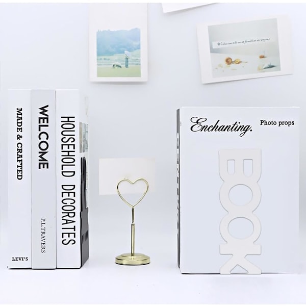 Kirjatuki, 2 Metallista Kirjatukea Lasten Kirjateline Hyllyille Liukumaton Taide  \"Book \" Teline Kansioille ja Jakajille White 4 pieces