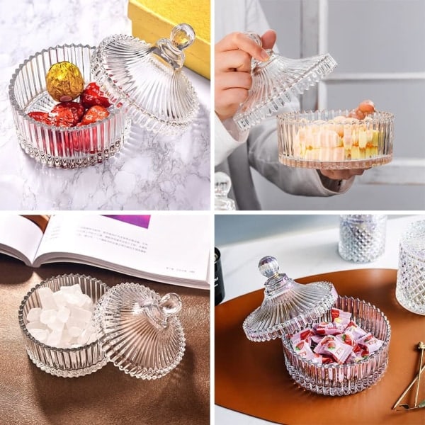Godisskål med lock Dekorativ godisskål Kristall Godisburk med lock Glas Apotekarburk Bröllop Godisbuffé Burk Tältformad Matburk (Klar)