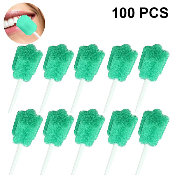 100 st Oral Swabs Engångssvampsstavar för Munvård Rengöring Grön