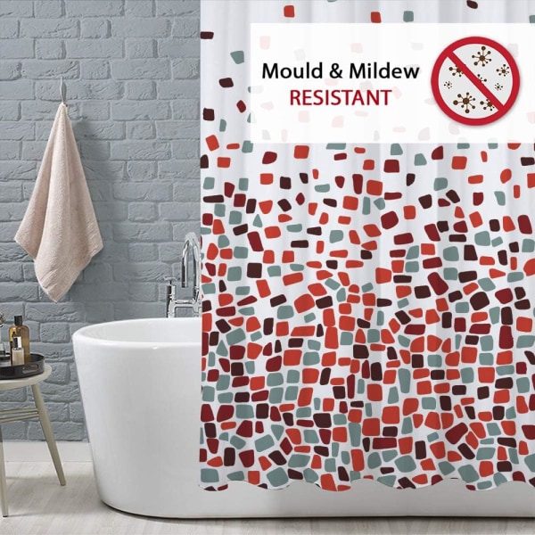 Suihkumatto Hometta ja Hometta Kestävä, 180 x 180 cm (71 x 71 tuumaa) | Vedenhylkivä Kangas Mosaic Red