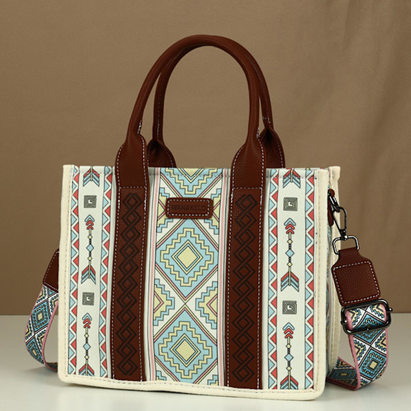 Wrangler Tote Taske Western Tasker til Kvinder Skuldertaske Boho Aztec Håndtasker NY Beige blue S