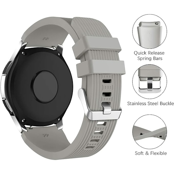 Ranneke Samsung Galaxy Watch 46mm: Pehme silikoni urheilurannekkeet, 22mm, vaihdettavat, miehille ja naisille Gray