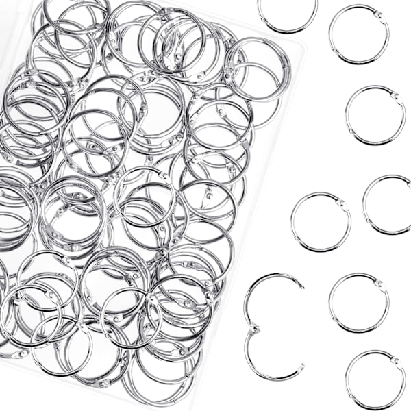 100 st Bindemedel Ringar, Lösblad Bindemedel Ringar, Bok Ringar, Metall Bindemedel Ringar för Papper, Flash-kort, Index-kort, Ring Bindemedel, Kontor, Skola, Hem 0.75 Inch/19mm