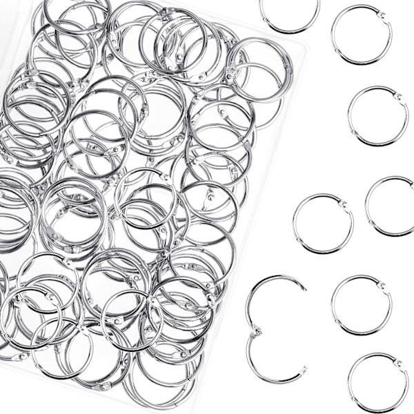 100 stk. Binder Ringe, Løse Blade Binder Ringe, Bog Ringe, Metal Bindingsringe til Papirer, Flash Cards, Index Cards, Ringbind, Kontor, Skole, Hjem 0.75 Inch/19mm