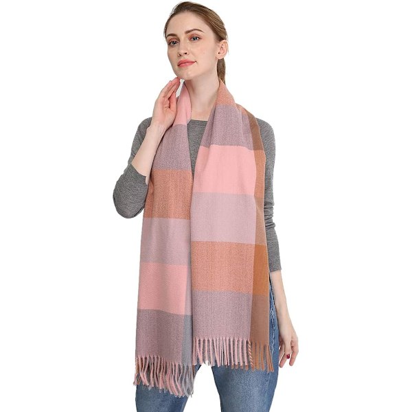 Blødt Kæmpe Cashmere Uld Sjal til Kvinder - Pashmina, Tørklæde og Wrap - Varmt Tørklæde Tæppe Grey&pink