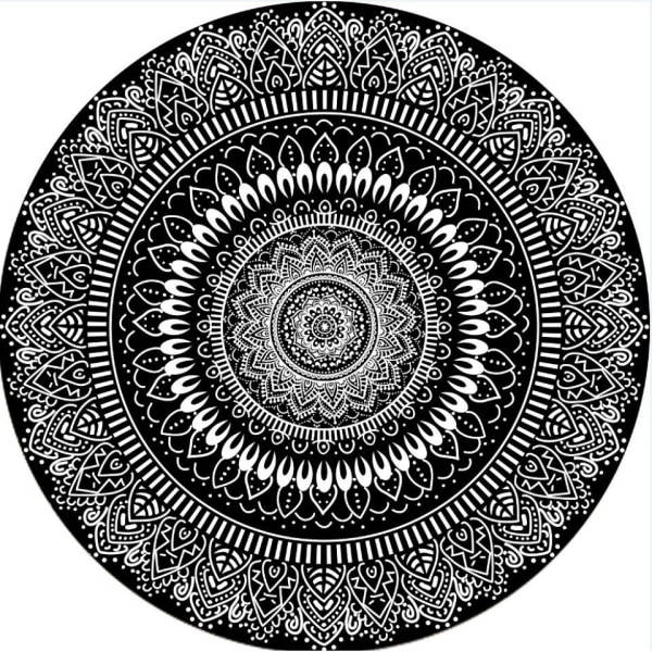 Pyöreä Matto 100cm Musta Mandala Pehmeä Kylpyhuoneen Matto Liukumaton Pesu Accent Heittää Nukkainen Lattiamatto Sisäänkäynnille Olohuoneelle Makuuhuoneelle Lastenhuoneelle