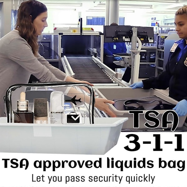 3-pack Toalettväska, Transparent, 1 liters väska för flygplan, PVC Kosmetikaväska, Rese-godkänd väska för flygplats