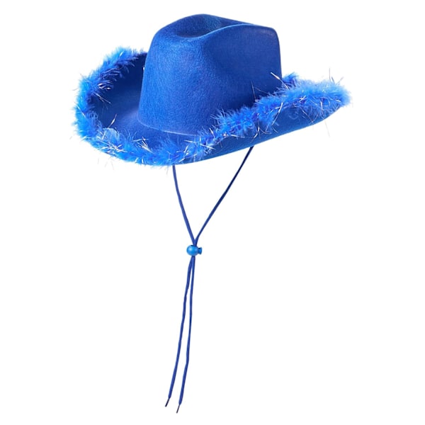 Cowboyhatter for kvinner med fluffy fjærkant - Cowgirl-hatt for jenter, kostymefest, rollespill Royalblue