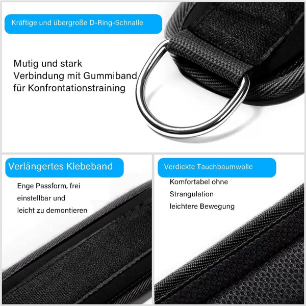 Fotstropp med D-ringer, polstrede ankelstropper, treningsstudio, 2 stk.