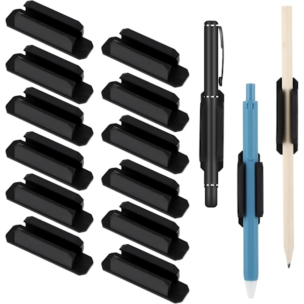 12 stk. Selvklebende Blyant- og Penneholdere, Silikon Penneholder for Skrivebord, Vegg, Markørklips, Blyant Holder med Selvklebende Klistremerker for Klippbrett, Skole, Lærer