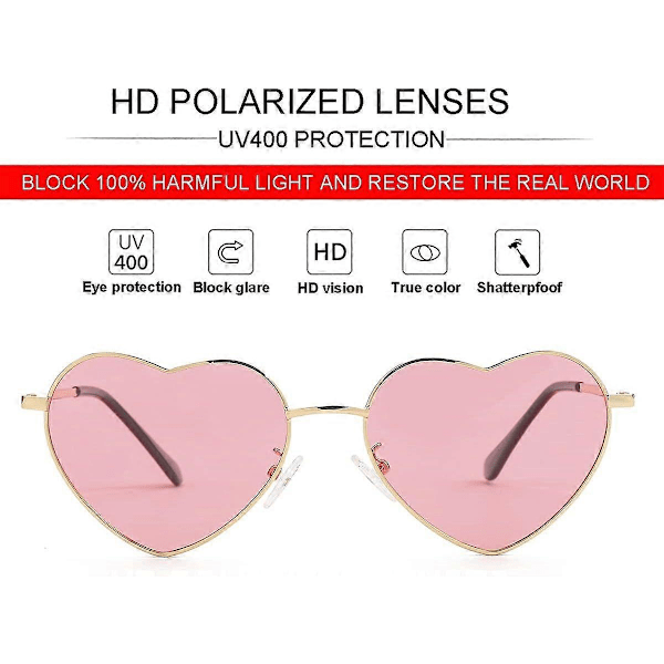 SDIGV Polariserede Hjerte Solbriller til Kvinder, Moderigtig Dejlig Stil Metalramme UV400 Beskyttelseslinse Gold Pink