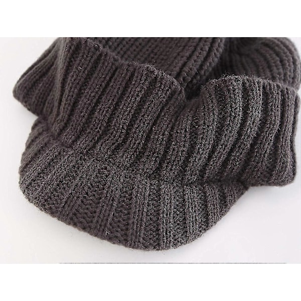 Hatt med skjerm i strikk for menn, vinter, tykk, utendørs Grey One Size