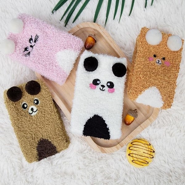 Mjuka och fluffiga djurs strumpor för kvinnor - Varma, tjocka och mysiga fluffiga djurtermiska strumpor - Bästa presentidéer till jul