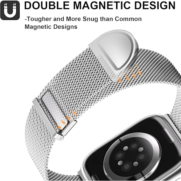 Opgraderet Rem Kompatibel med Apple Watch Remme Kvinder Mænd, Dobbelt Magnetisk Justerbar Udskiftningsrem til iWatch Serie Mode Metal Rem Silver 38/40/41mm