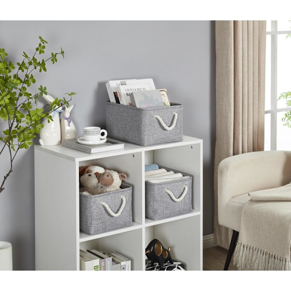 Lille Opbevaringsboks med Håndtag, Foldbar Garderobekurv til Opbevaring, Canvas Linen Opbevaringskurve (Grå)