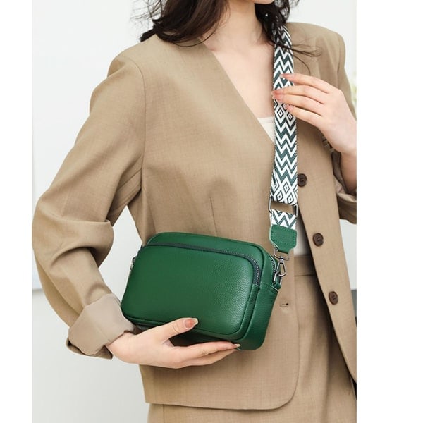 Crossbody Veske Dame Lær Liten Skulderveske med Glidelås khaki
