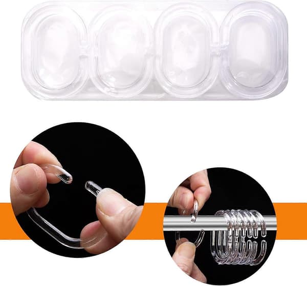 Duschdraperikrokar i plast för badrumsduschfönsterstång (24-pack klara)