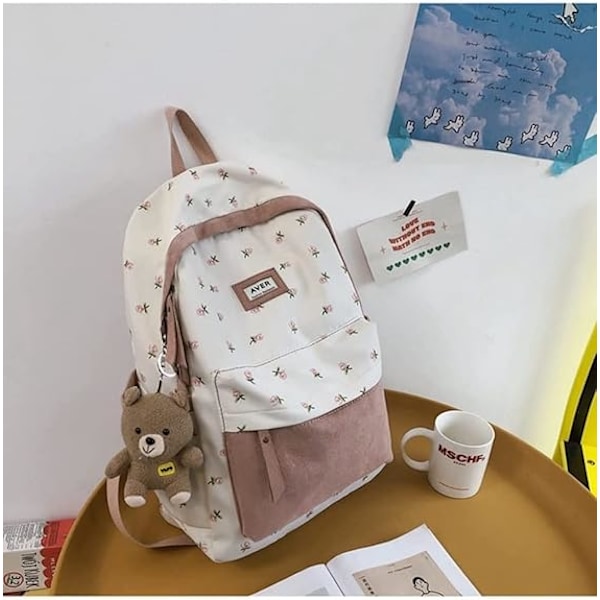 Søt Preppy Bag Blomstertrykt Kawaii Ryggsekk Estetisk Ryggsekk Laptop Dagsekk