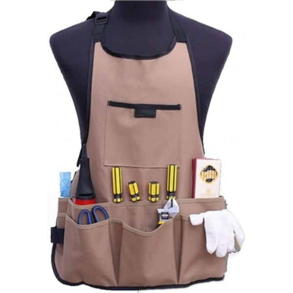 Women Gardening Apron Gardener Apron with 14 Pockets 600D Oxford Work Apron Adjustable Protective Apron for Garden Tools (Brown)