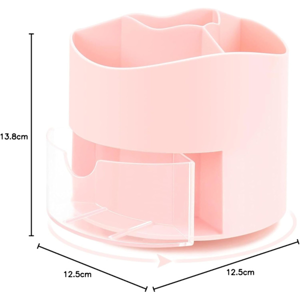 Roterende Pen- og Blyantsholder, 4 Rum Pen Pot - Skrivebordsstationær Opbevaring Makeupbørsteholder til Hjem og Kontor, Pen Organiser Desk Tidy Pink