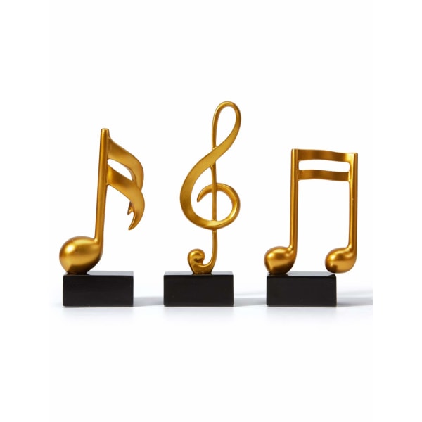 3 pieces Musical notes Gifts Ornaments Music sculpture Statue Piano decor Statuette Gold 19cm