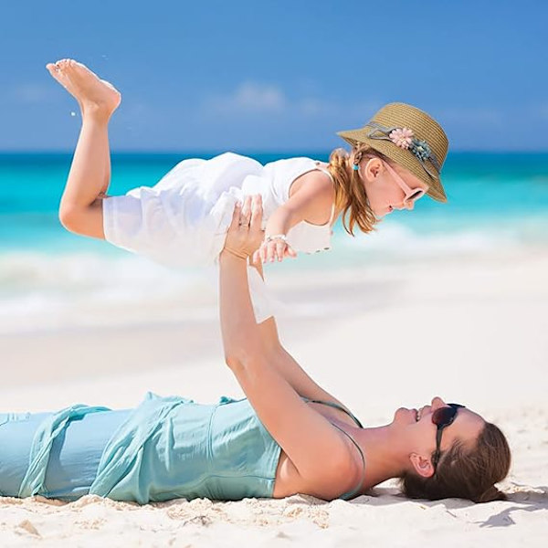 Solhatt Sommar Strand Halmhattar och Mini Söt Väska Set med Blommor Dekoration för Semester Utomhusaktiviteter Khaki