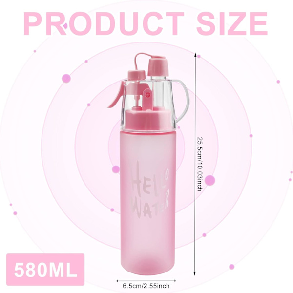 Vattensprayflaska Misting Vattenflaska Sport Vattenflaska för Utomhus Hydrering 580ml Drickflaska med Flip Straw, för Fuktgivande Kylning Frosted Powder