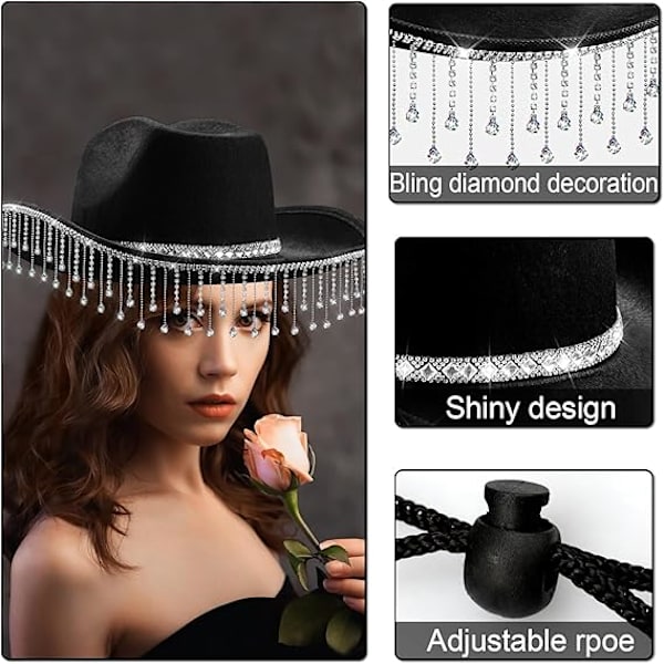Cowboyhatt Halloween-kostym Cowgirlhatt för kvinnor män vuxna Western Cow Girlhatt Klä upp födelsedag Halloween Cow Girl Black