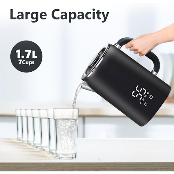 1,7L Elektrisk Vattenkokare Temperaturkontroll 45-100 °C, Automatisk Avstängning, Inoxide Vattenkokare Maple, 1500W